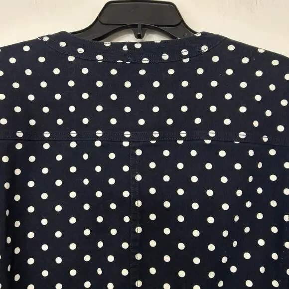 Chaps Navy Blue White Polka Dot Flat Collar Cotton Stretch Denim Jacket Size 2X - Picture 10 of 12